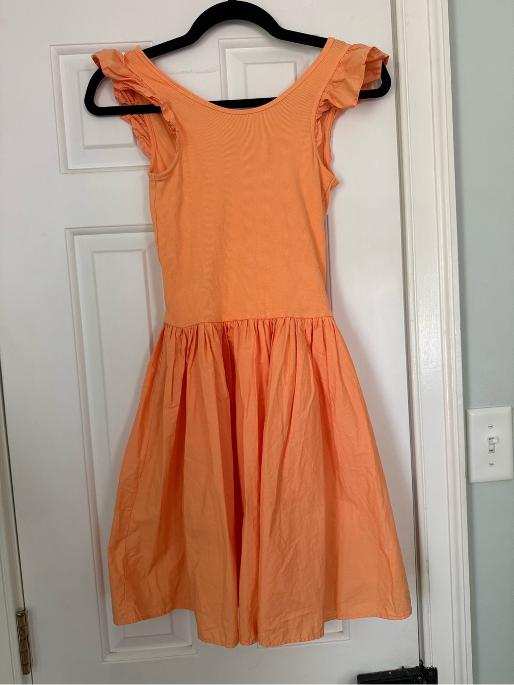 Girls' Peach Ruffle Sleeve Dress